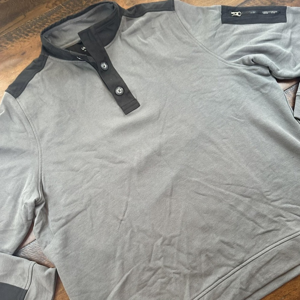 Untuckit Shirt Mens 2XL Gray Black Quarter Snap‎ Mock Neck Cotton Casual